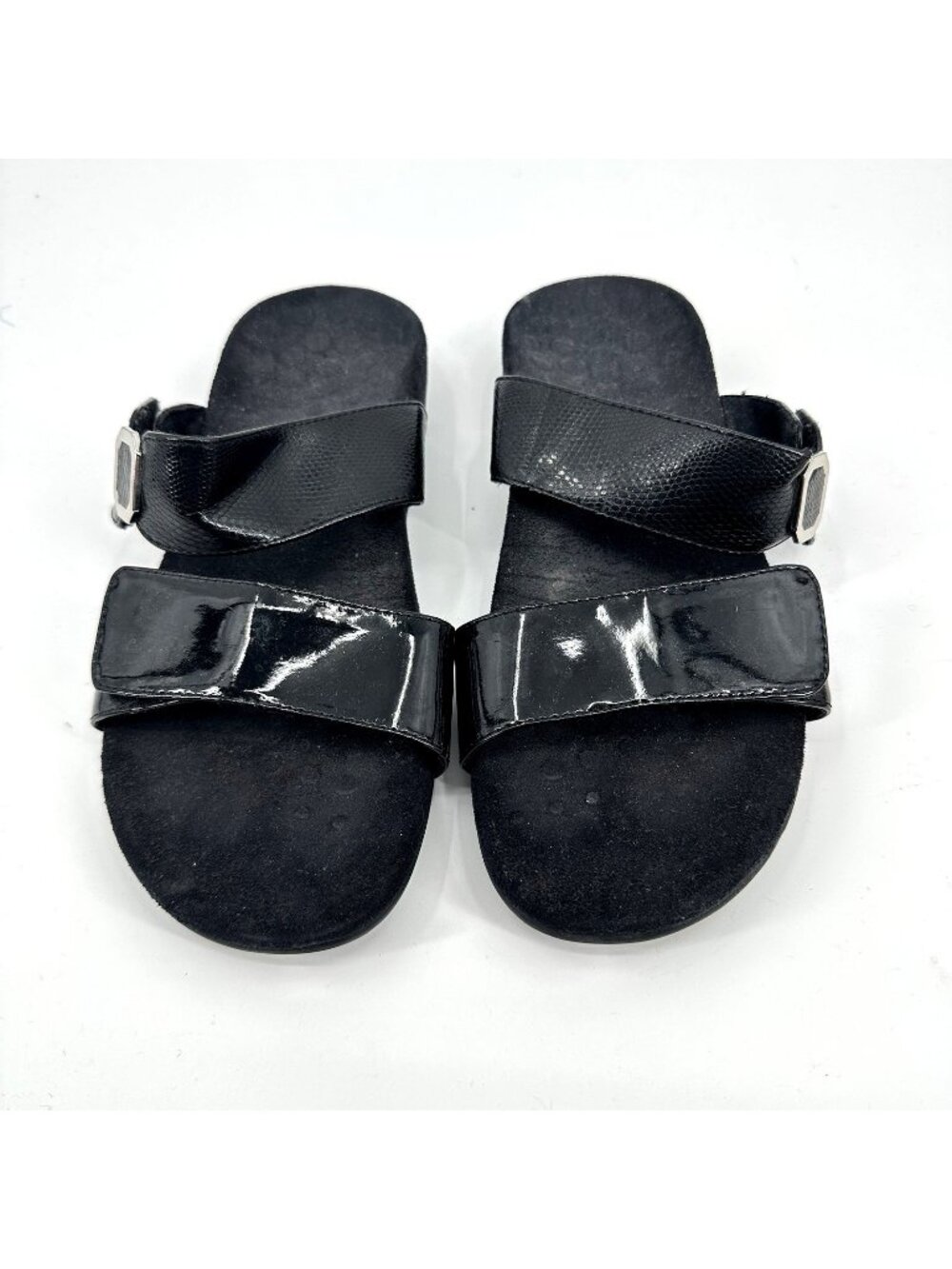 VIONIC camilla slide sandals shoes black paten leather 8 slip on comfort casual